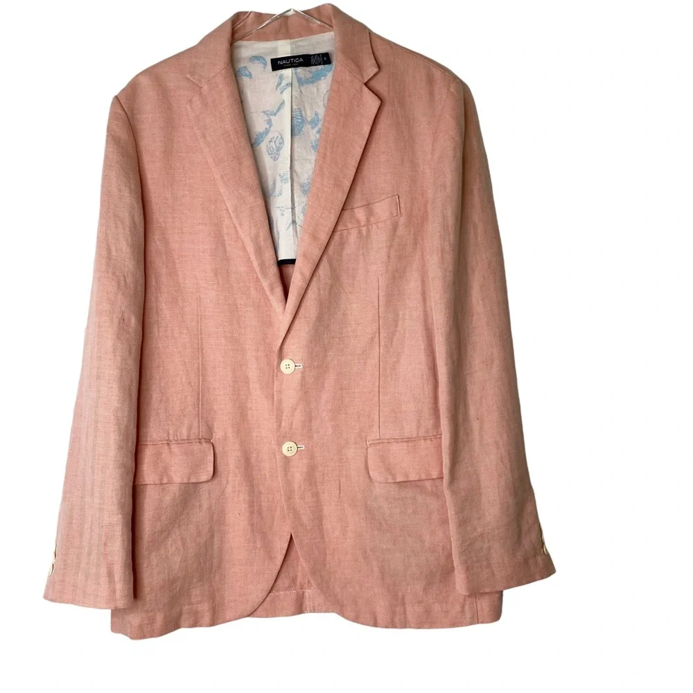 Nautical Linen Derby Sports Coat Blazer Coral Country Club Preppy Resort Medium - Picture 3 of 10